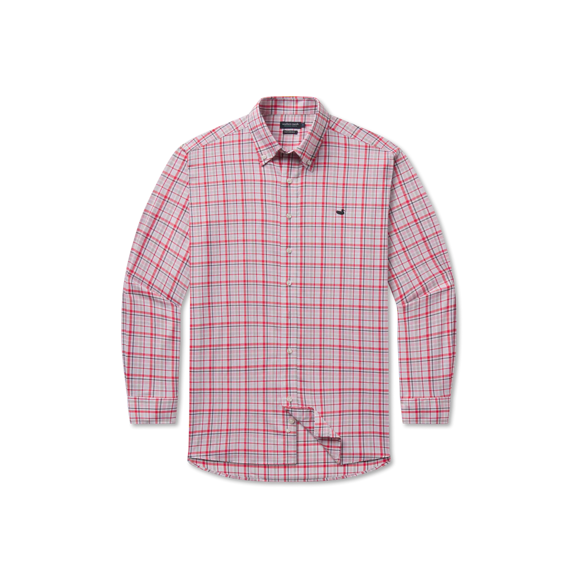 Southern Marsh Van Buren Performance Grid Dress Shirt - Crimson & Light Grey