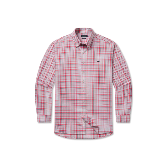 Southern Marsh Van Buren Performance Grid Dress Shirt - Crimson & Light Grey