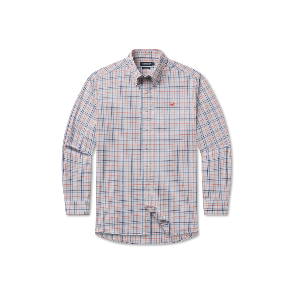 Southern Marsh Van Buren Performance Grid Dress Shirt - Navy & Burnt Orange