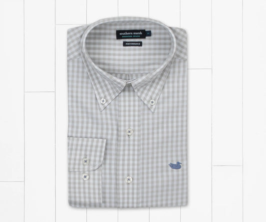 Brentwood Gingham Performance Dress Shirt by Southern Marsh - Light Gray