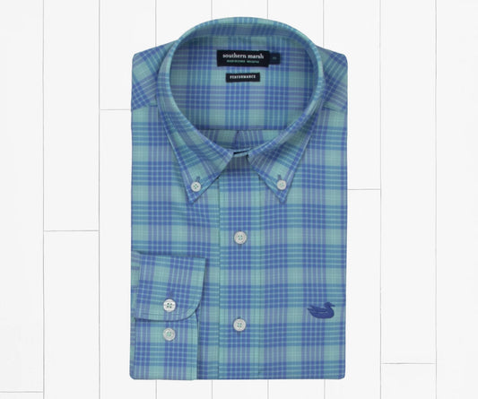 Calabash Performance Dress Shirt by Southern Marsh - Mint and French Blue