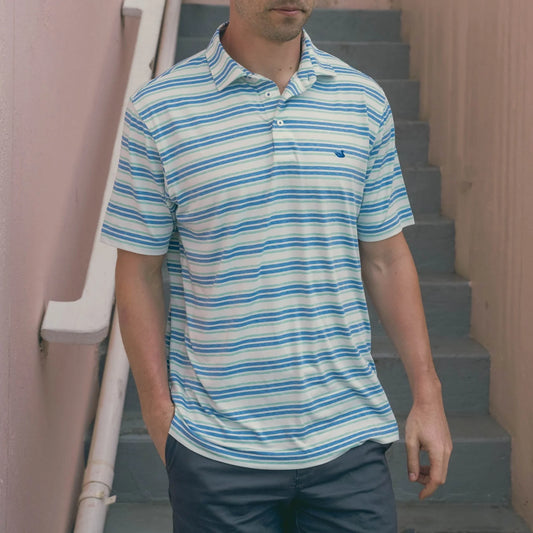 Zapata Stripe Havana Performance Polo by Southern Marsh - White and French Blue