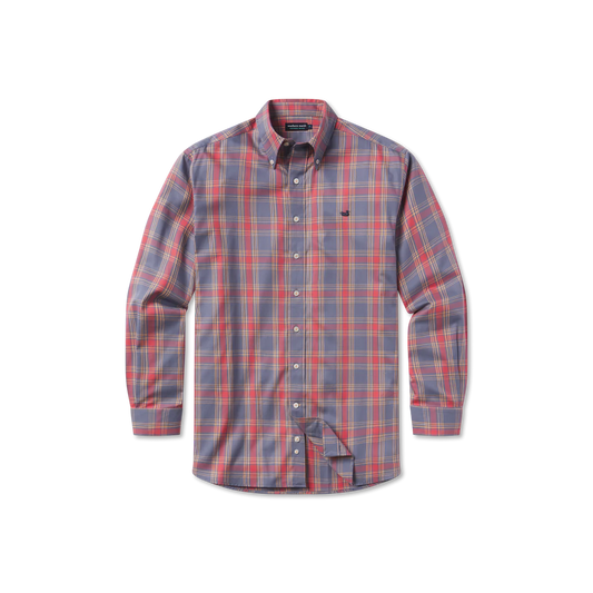 Southern Marsh Tupelo Windowpane Dress Shirt - Slate & Red