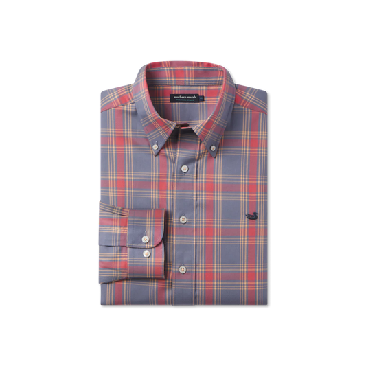 Southern Marsh Tupelo Windowpane Dress Shirt - Slate & Red