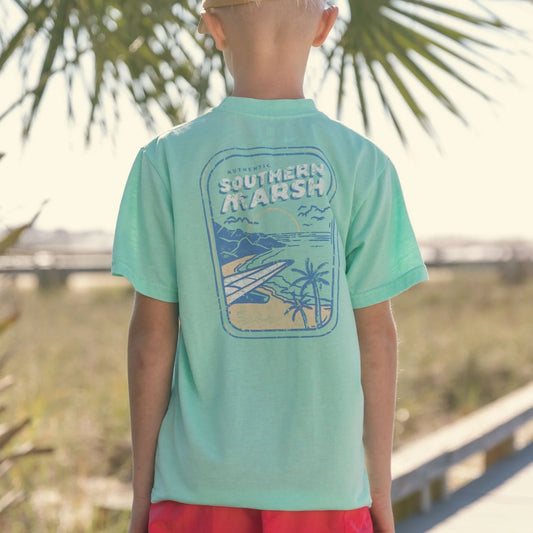 Youth Seawash Distant Shores Tee by Southern Marsh - Bimini Green