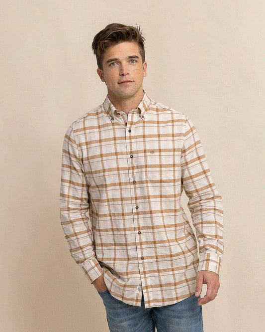 Botany Bay Plaid Long Sleeve Sport Shirt - Sand White