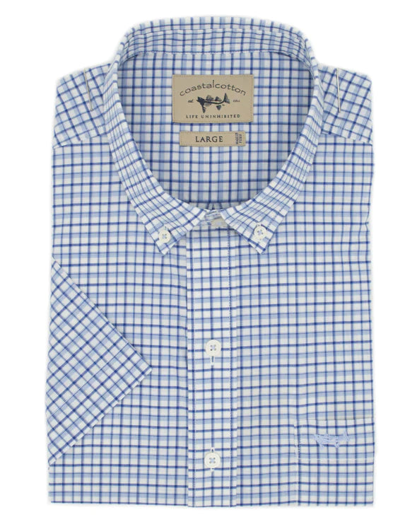 Coastal Cotton Carbon Blue Check Long Sleeve Woven