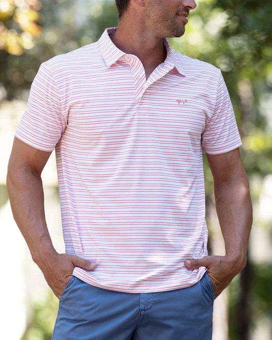 Coastal Cotton Double Stripe Performance Polo - Mango