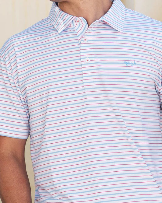 Coastal Cotton Performance Polo - Skyway Blue & Melon