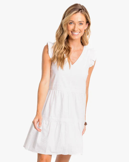 Southern Tide Evelyn Seersucker Tiered Dress - Classic White