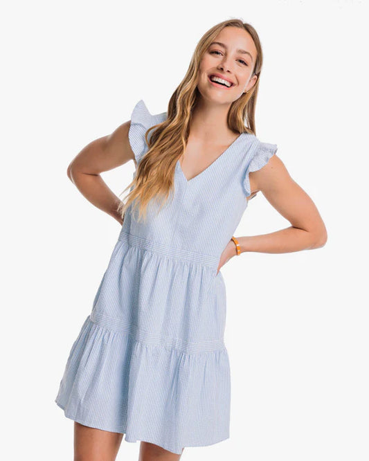 Southern Tide Evelyn Seersucker Tiered Dress - Sky Blue